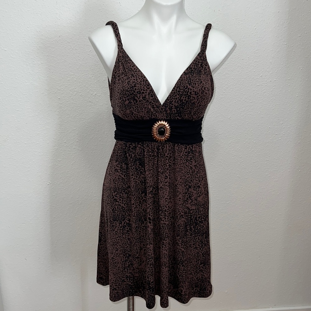 Candies Black Brown Animal Print Dress Sz L
